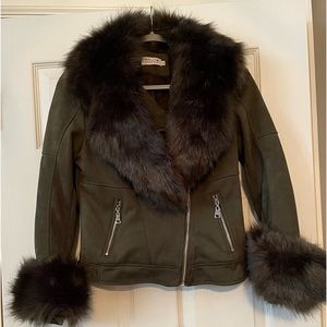 Molly Bracken Jacket | Removable Fur Neck and Arms | Size Small |Army Green